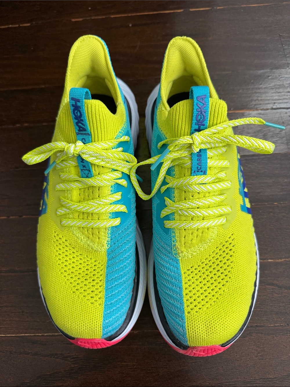Hoka One Carbon X3 Two-Tone Neon Yellow & Turquoise Running Shoes Women’s Size 6